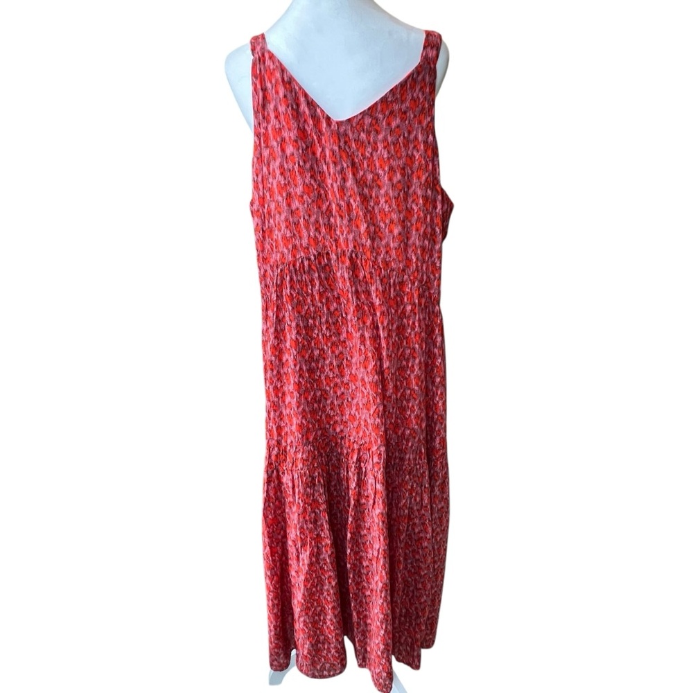 Joie XL Tiered Sleeveless Maxi Flowing Summer Dress Tea Rose Red 100% Cotton - Picture 7 of 15